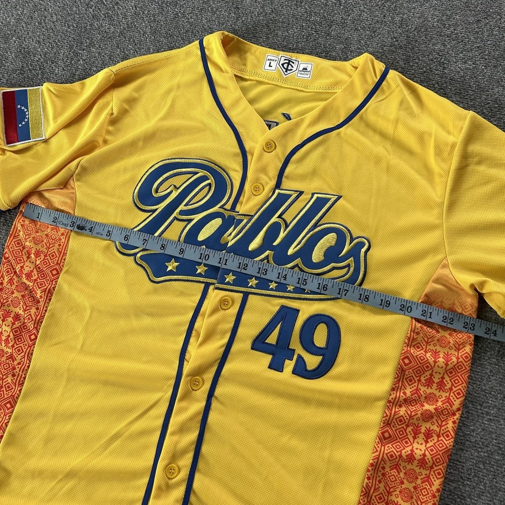 Minnesota Twins Jersey Mens Large Yellow MLB Baseball Cotapaxi Pablo Lopez 49 - Picture 10 of 14